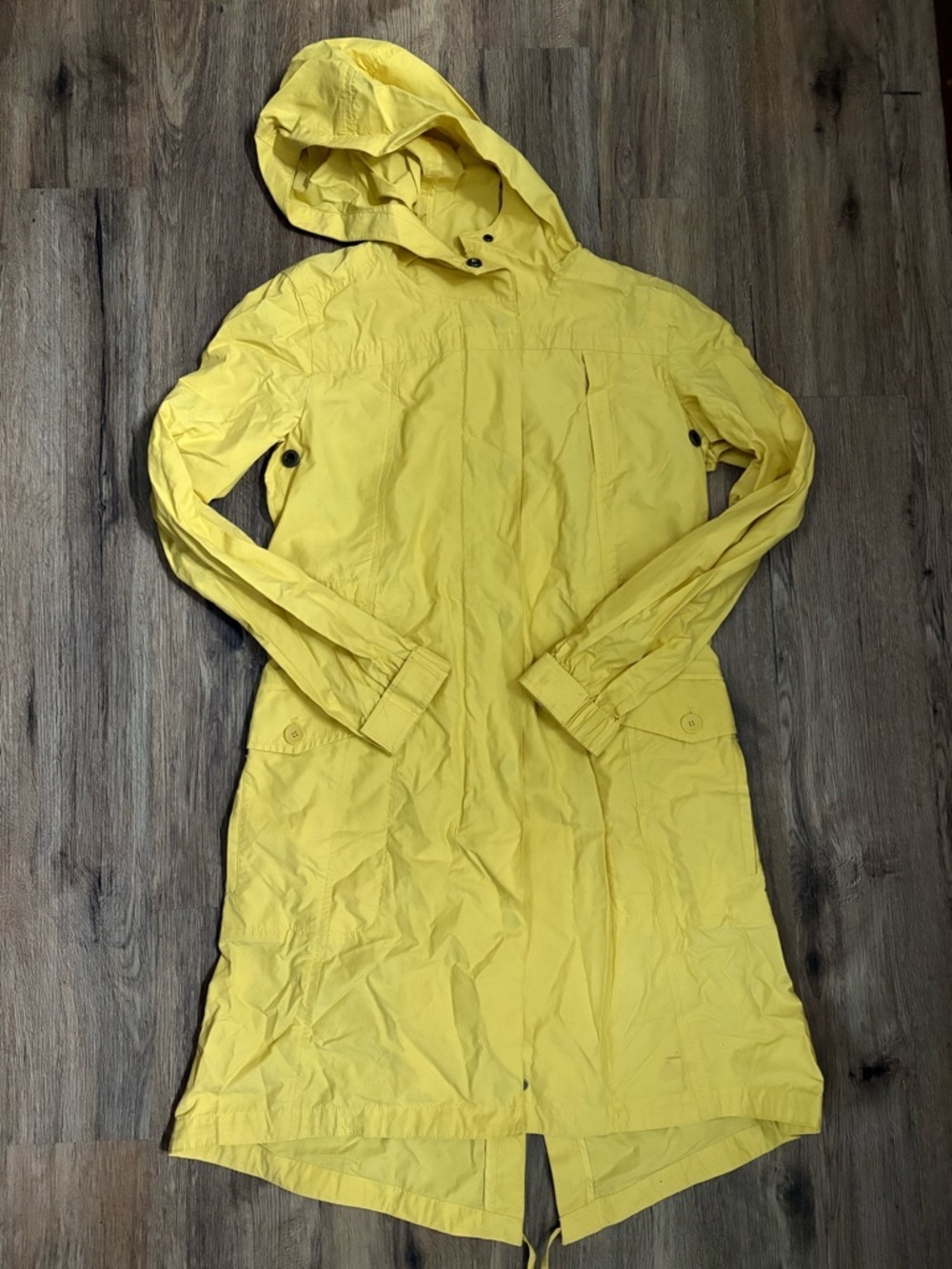 Eileen Fisher Long Anorak Windbreaker Jacket Women’s Petite S Yellow Zip Up Prep